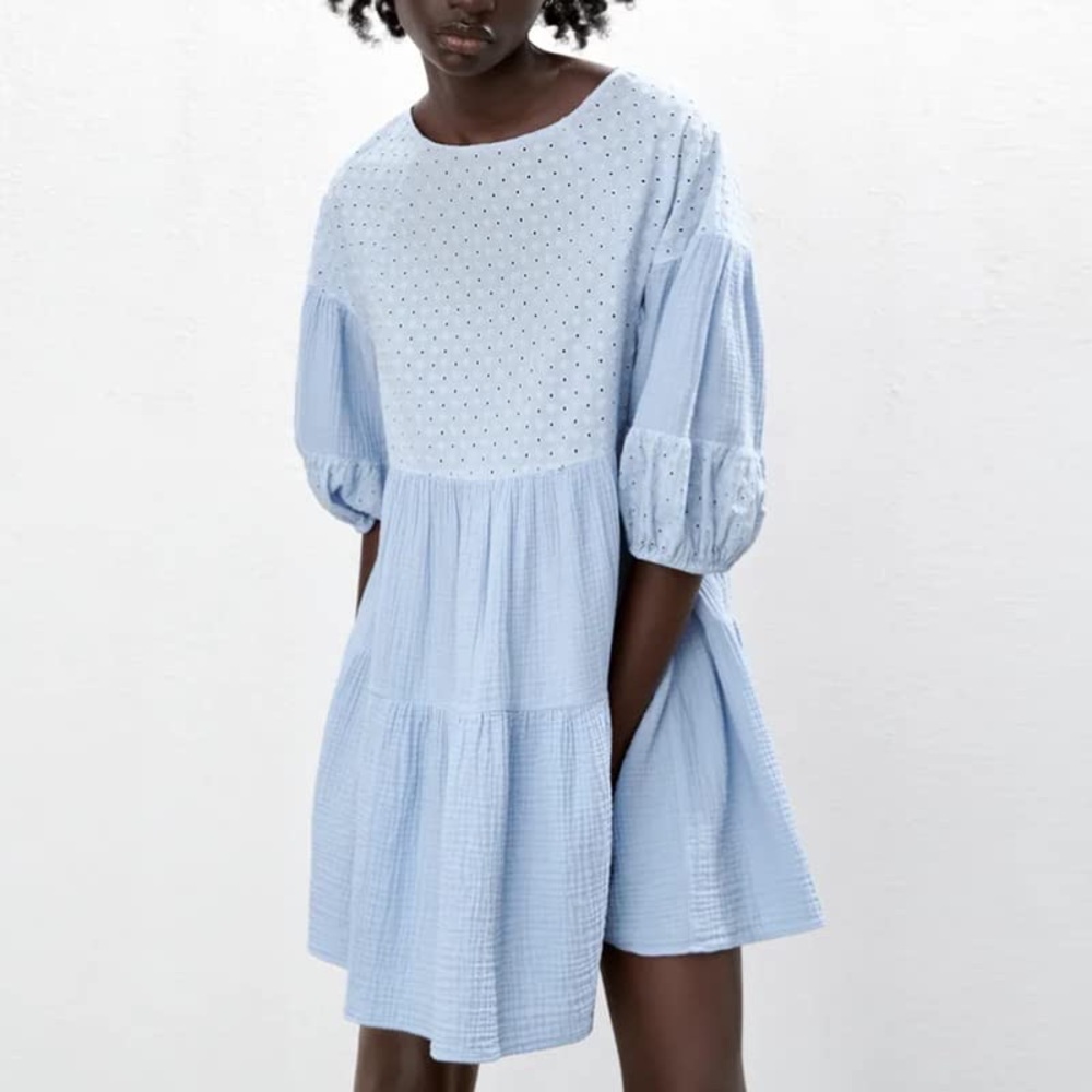 Zara Light Blue Mini Swing Dress NWOT